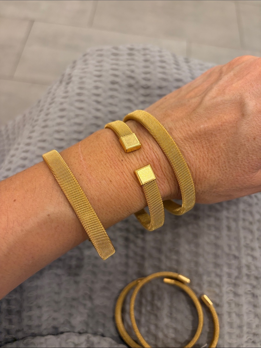 Gold Mesh Cuff Bracelet Set for Women - Sleek Square-End Design